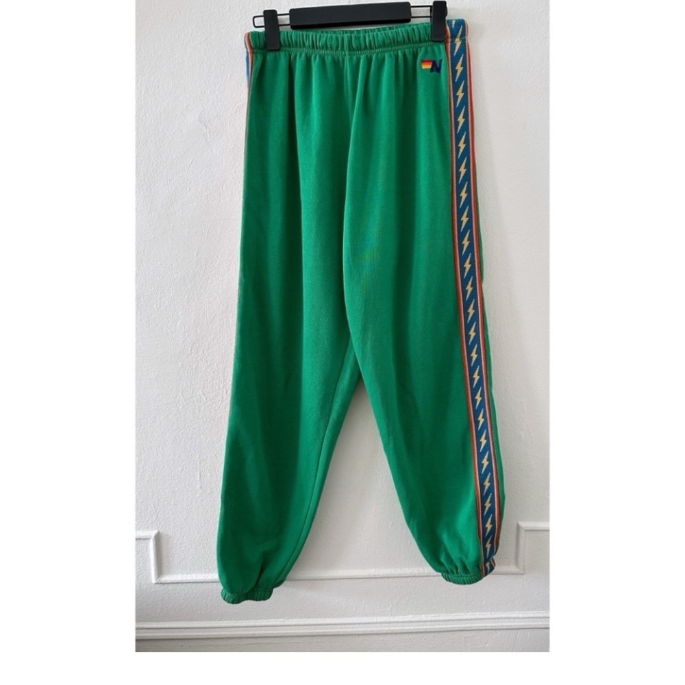Aviator Nation Green Joggers with Multicolor Stripe